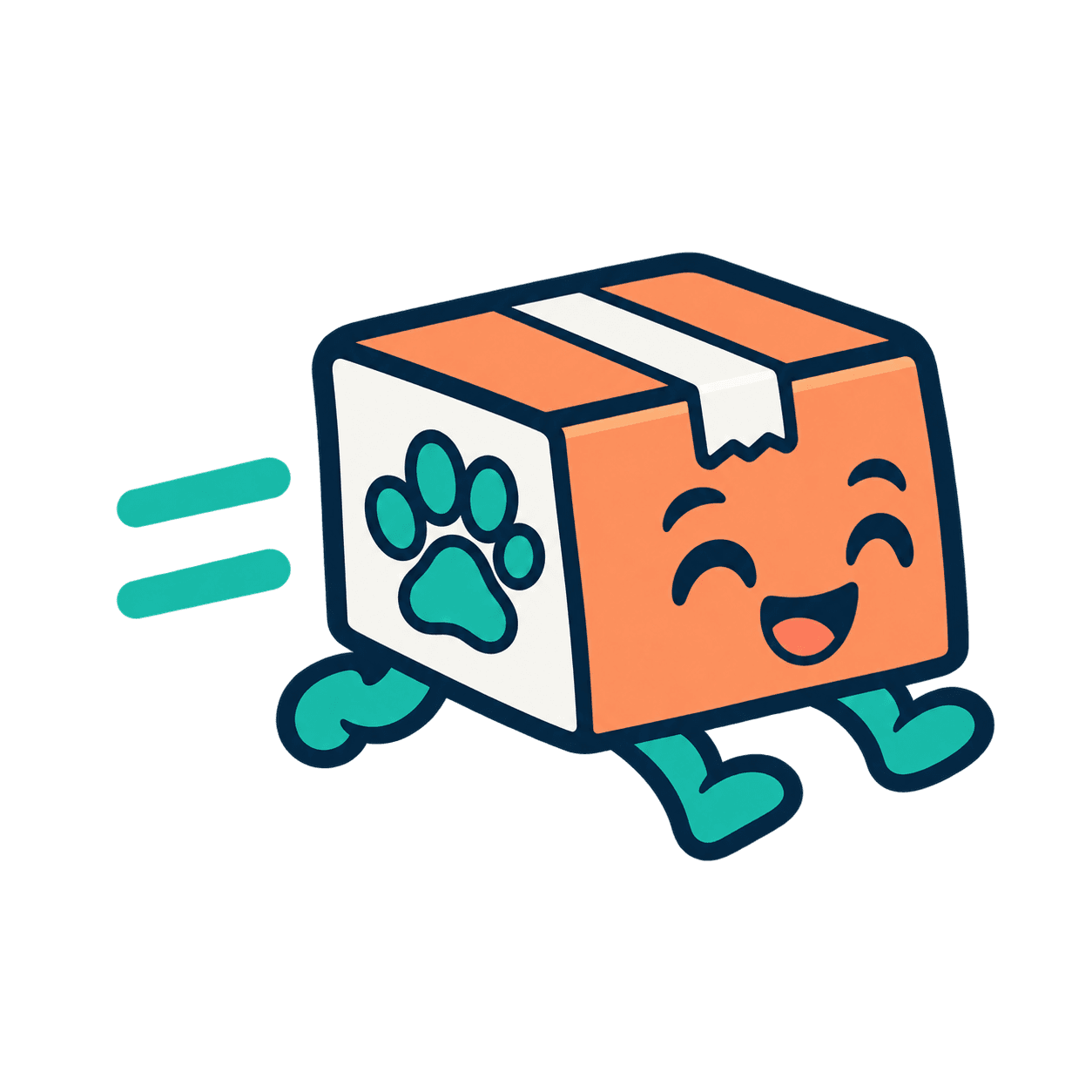 Mascote da PataPronto: uma caixa de envio sorridente com uma patinha.